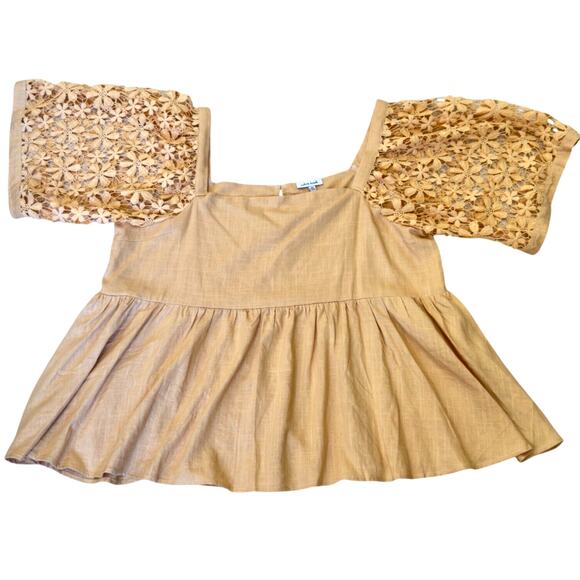 White Birch Womens 2X Boho Peasant Blouse Open Floral Balloon Sleeves Terracotta - Picture 3 of 8